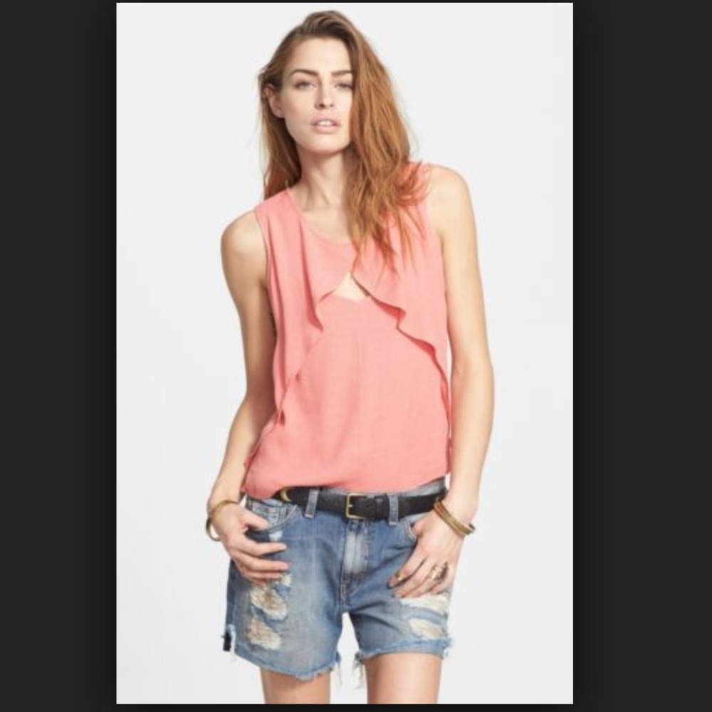 NWT Free People 'Slubbed Out' Crinkle Coral Top